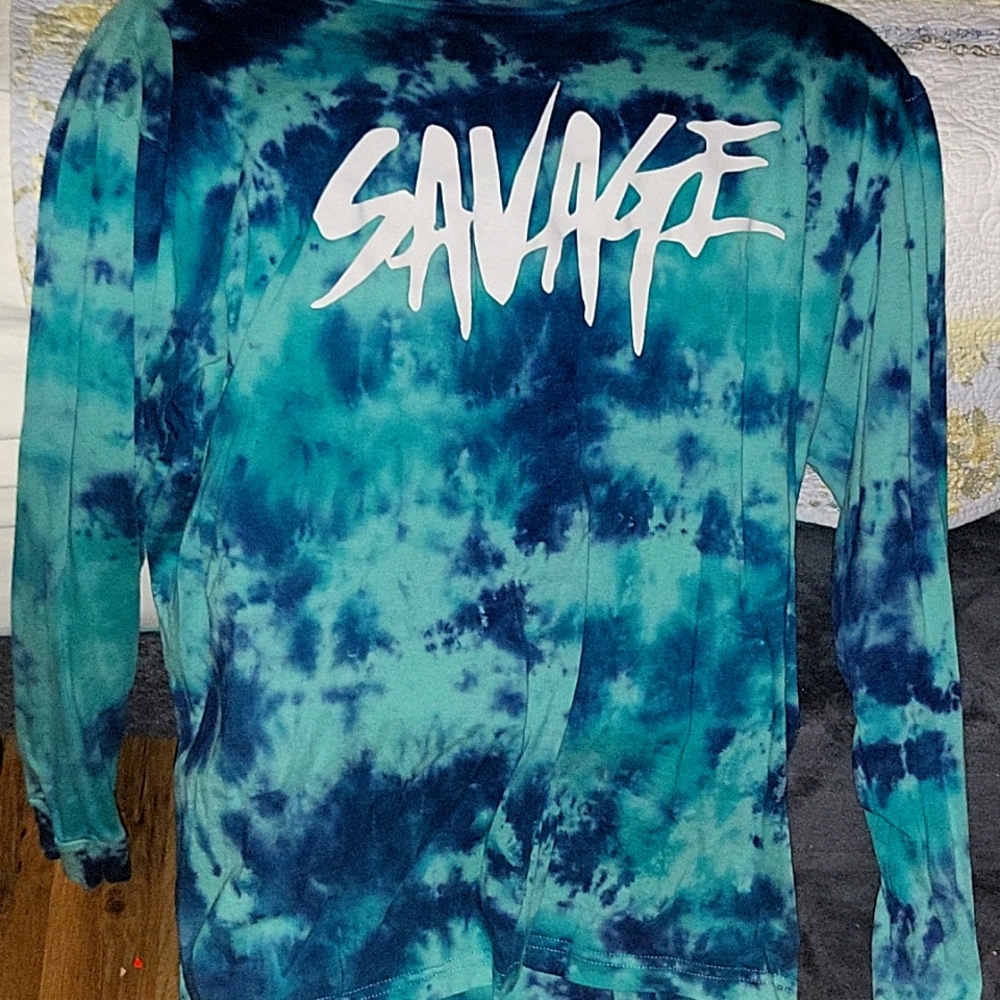 Women's medium blues green tie dye savage long sleeve tee shirt